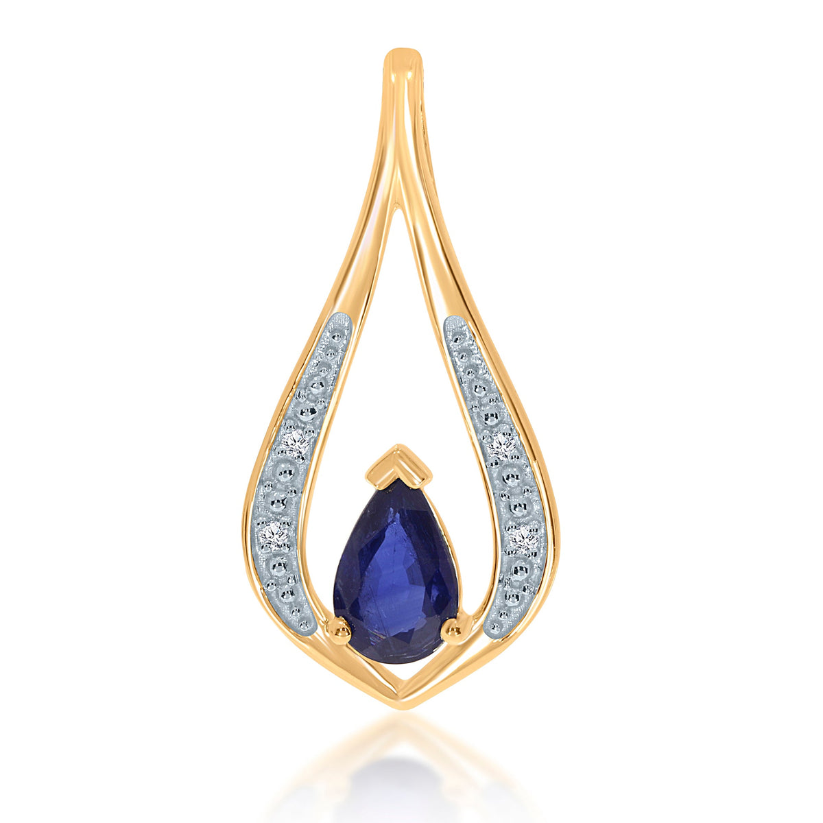9ct gold 6x4mm pear shape sapphire &amp; diamond long pendant 0.01ct