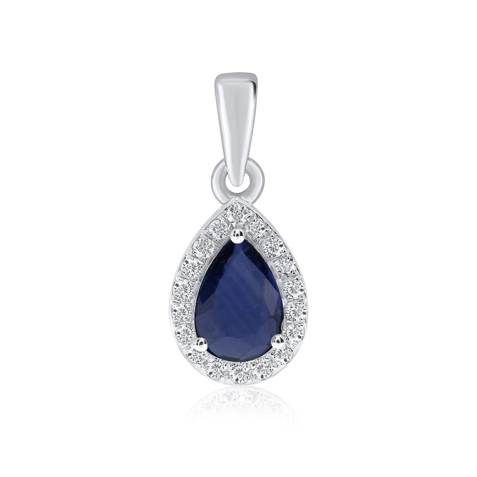 9ct white gold 6x4mm pear shape sapphire & diamond pendant 0.08ct