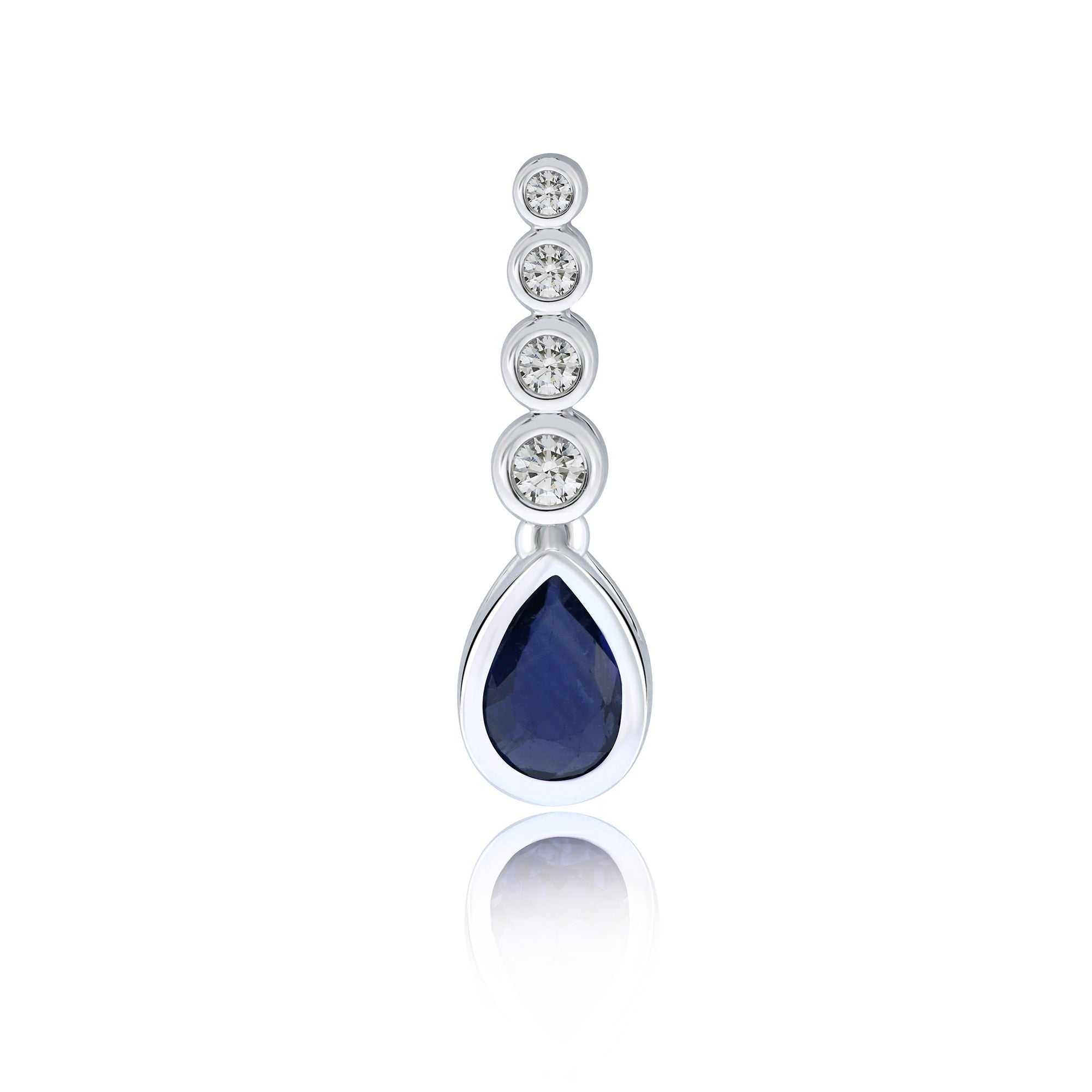 9ct white gold 5x3mm pear shape sapphire & diamond pendant 0.09ct