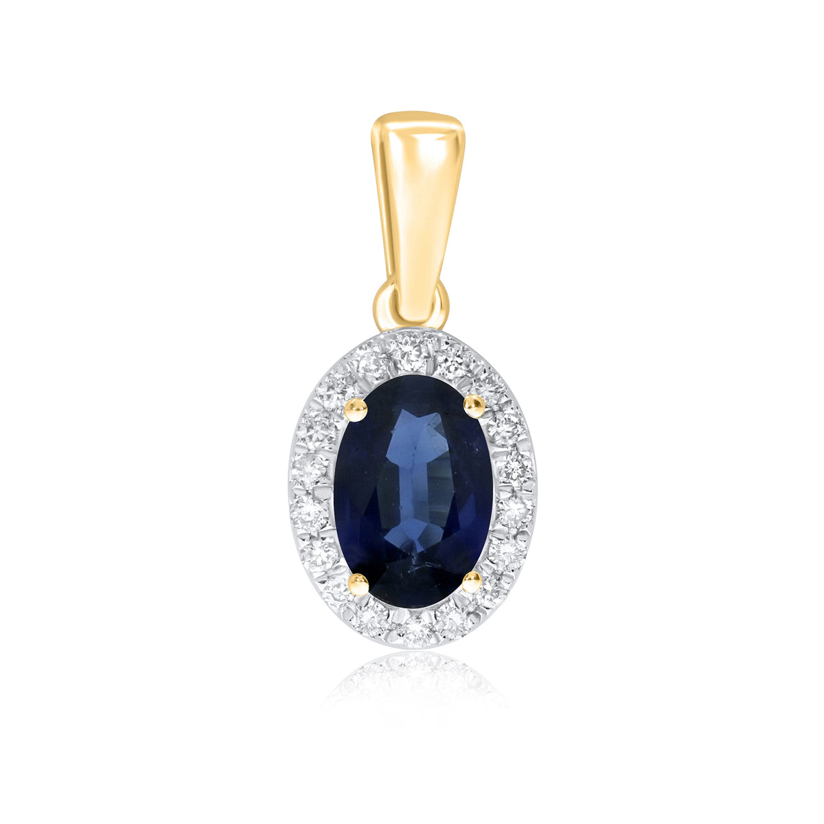 9ct gold 6x4mm oval sapphire &amp; diamond cluster pendant 0.08ct