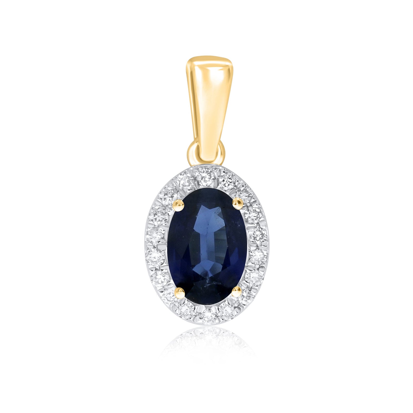 9ct gold 6x4mm oval sapphire & diamond cluster pendant 0.08ct