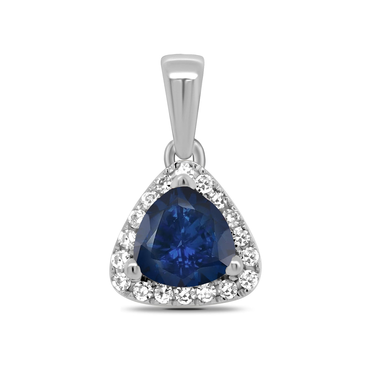 9ct white gold 6mm trillion cut sapphire &amp; diamond cluster pendant 0.11ct