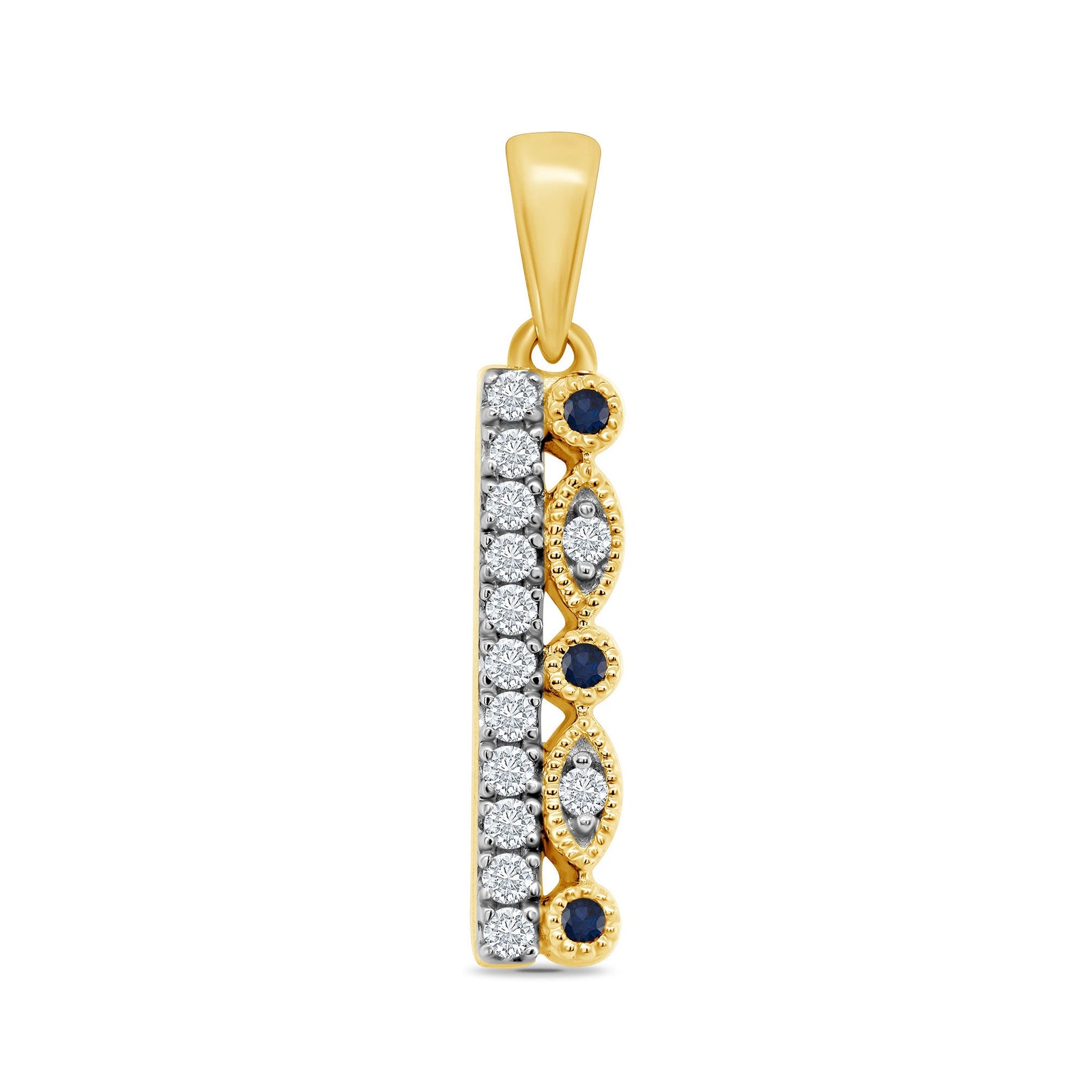 9ct gold two row sapphire & diamond bar pendant 0.10ct