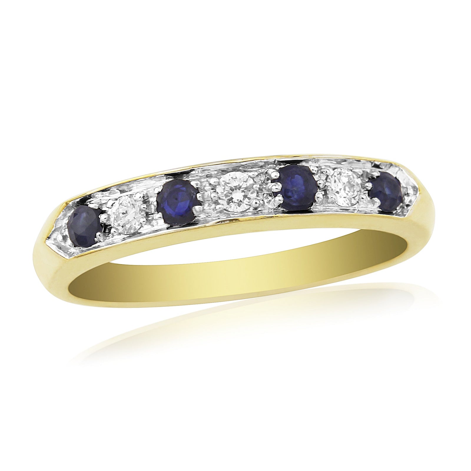 9ct gold grain set sapphire & diamond half et ring 0.10ct