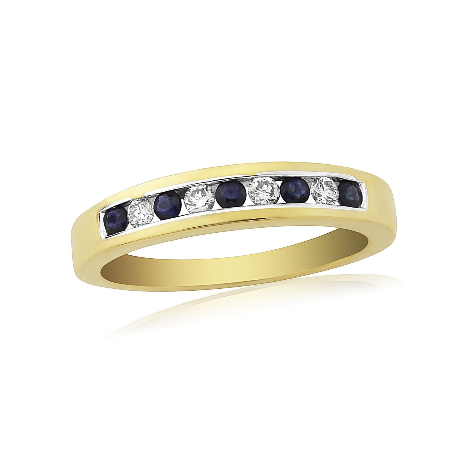 9ct gold channel set sapphire & diamond half et ring 0.14ct