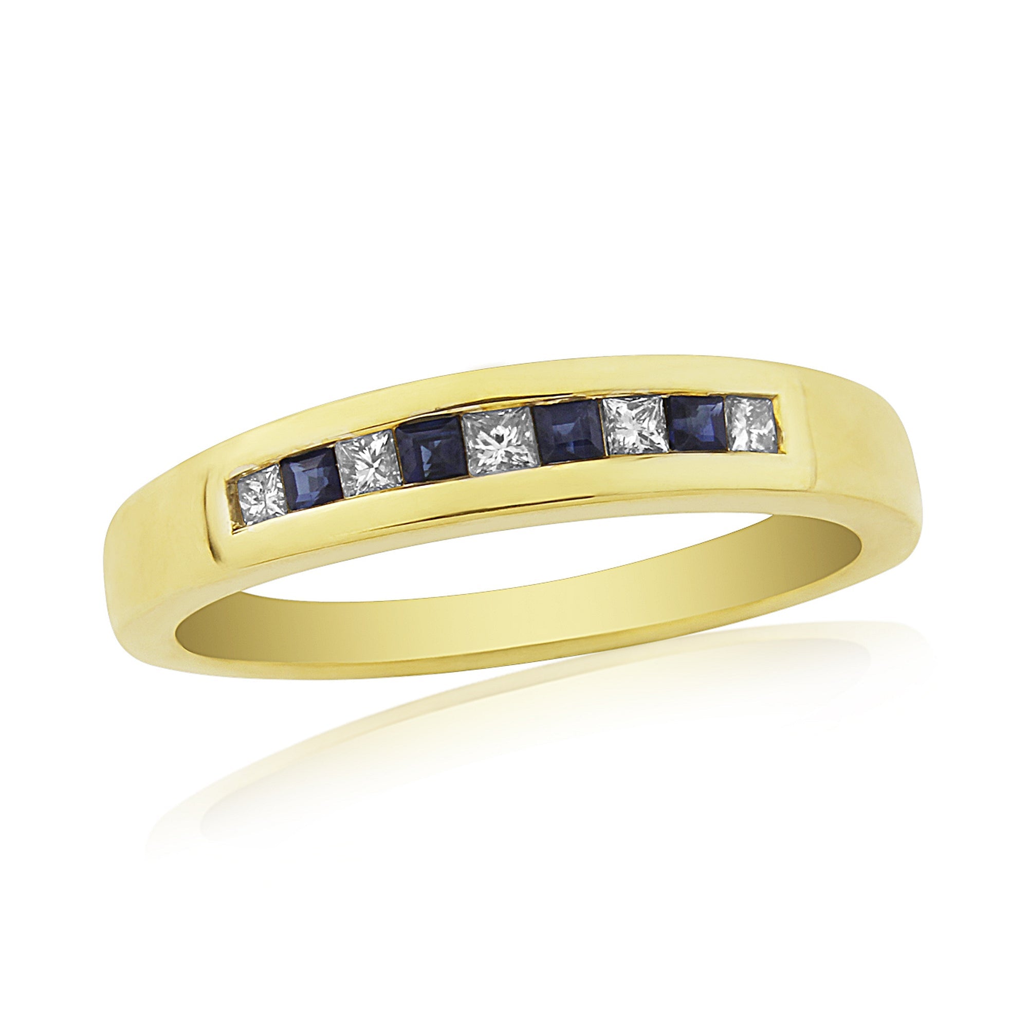 9ct gold channel set princess cut sapphire & diamond half et ring 0.12ct