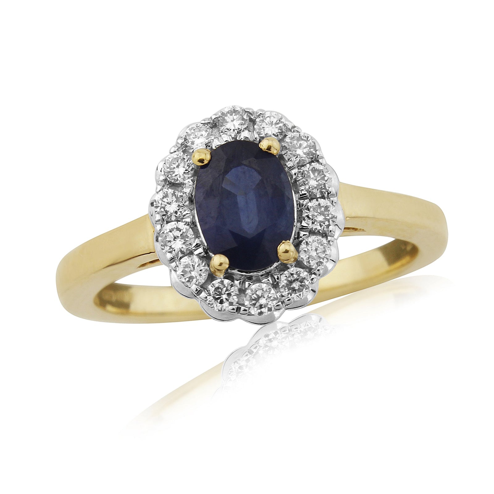 9ct white gold 7x5mm oval sapphire & diamond cluster ring 0.29ct