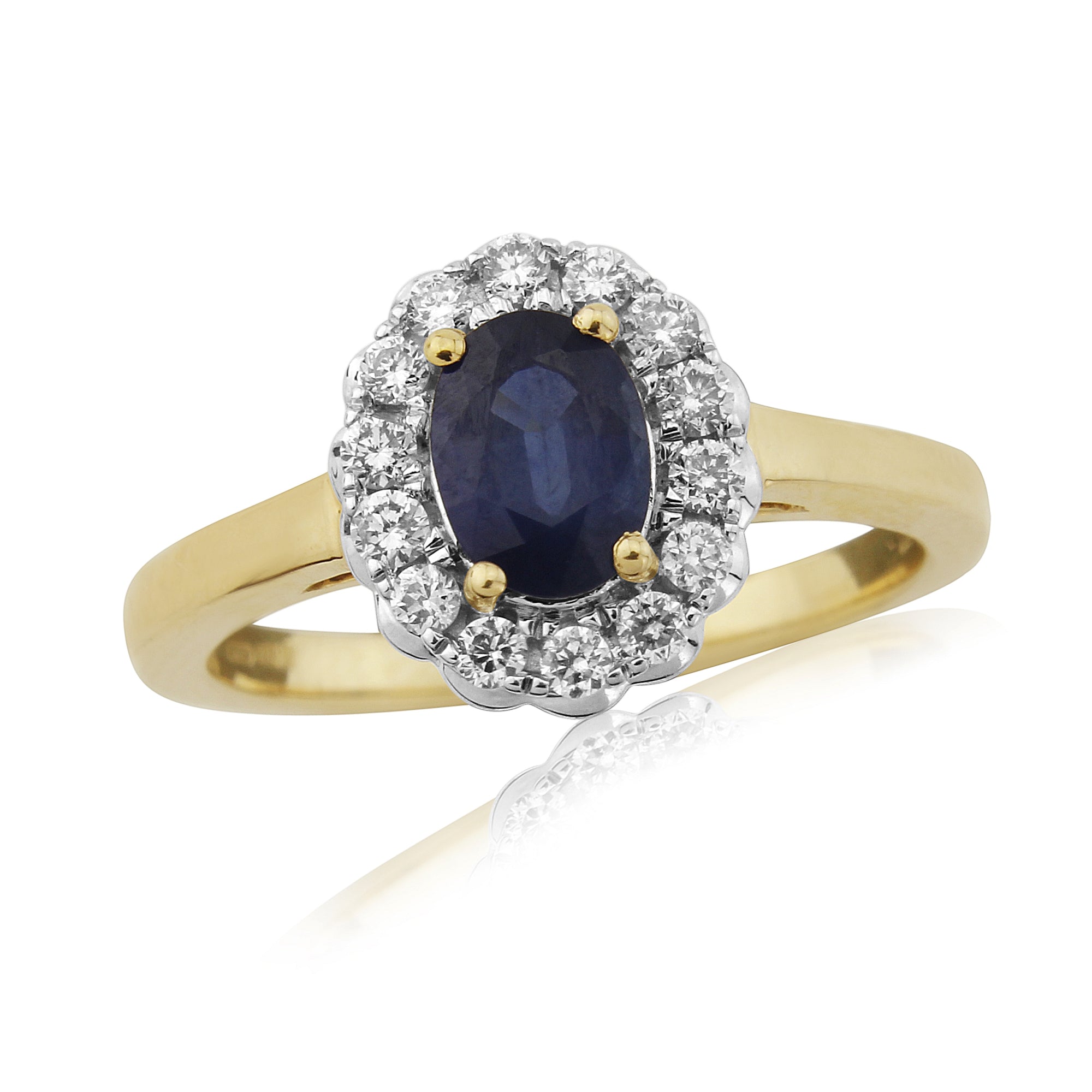9ct white gold 7x5mm oval sapphire & diamond cluster ring 0.29ct
