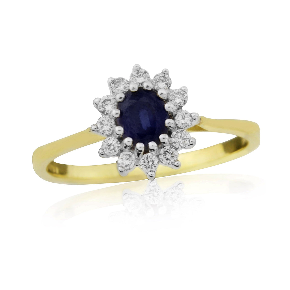 9ct gold 5x4mm oval sapphire &amp; diamond cluster ring 0.20ct