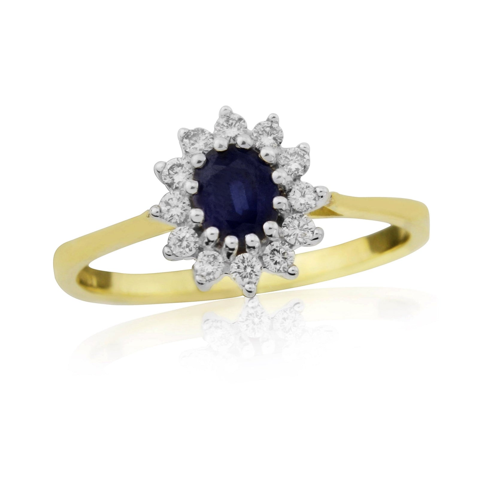 9ct gold 5x4mm oval sapphire & diamond cluster ring 0.20ct