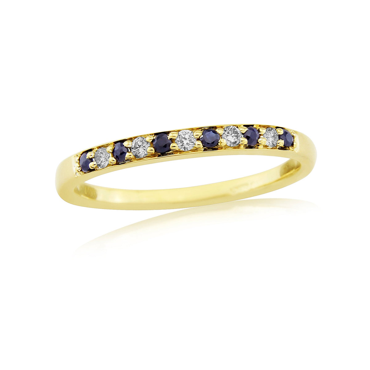 9ct gold 1.3mm round sapphire &amp; diamond half eternity ring 0.07ct