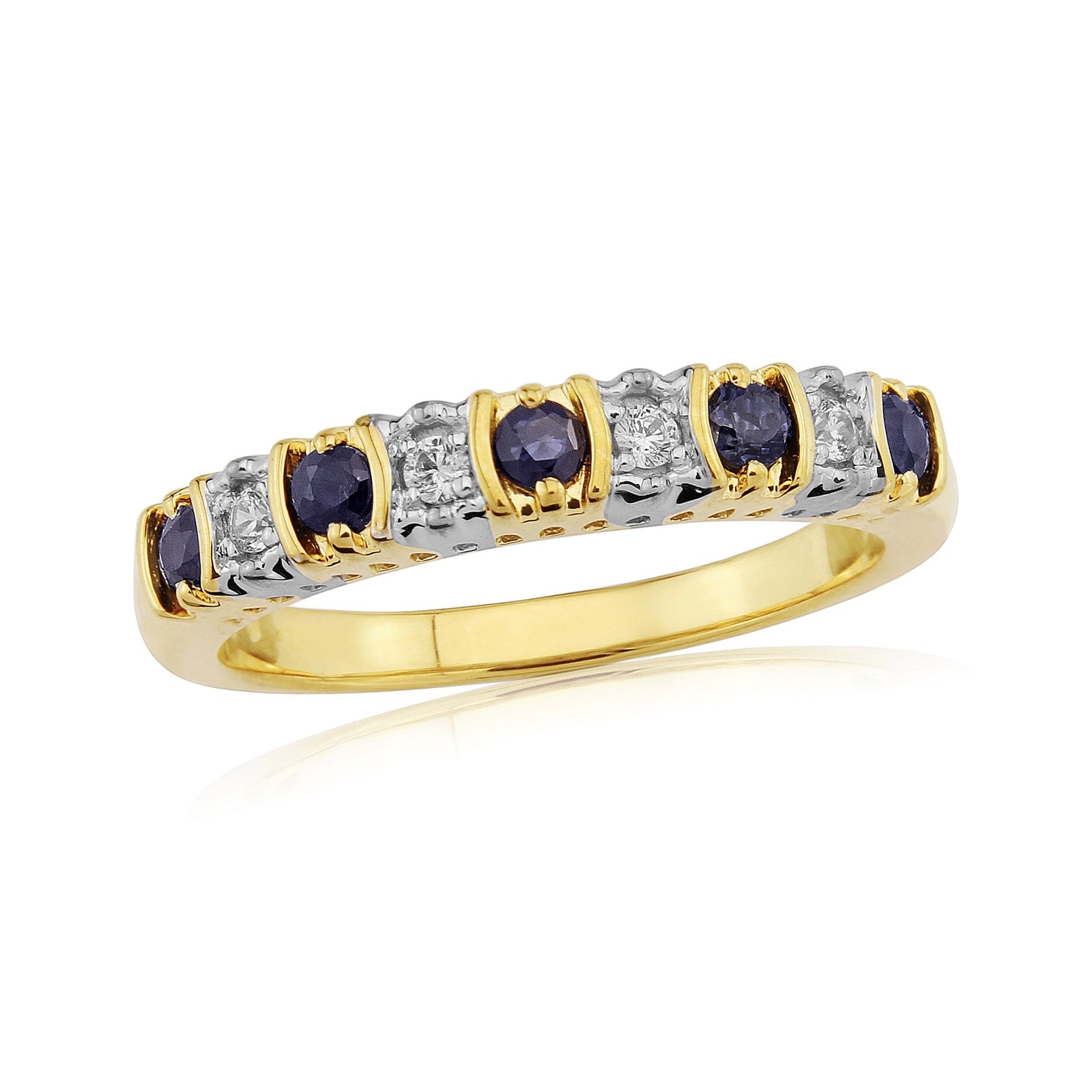 9ct gold sapphire & diamond half et ring 0.06ct