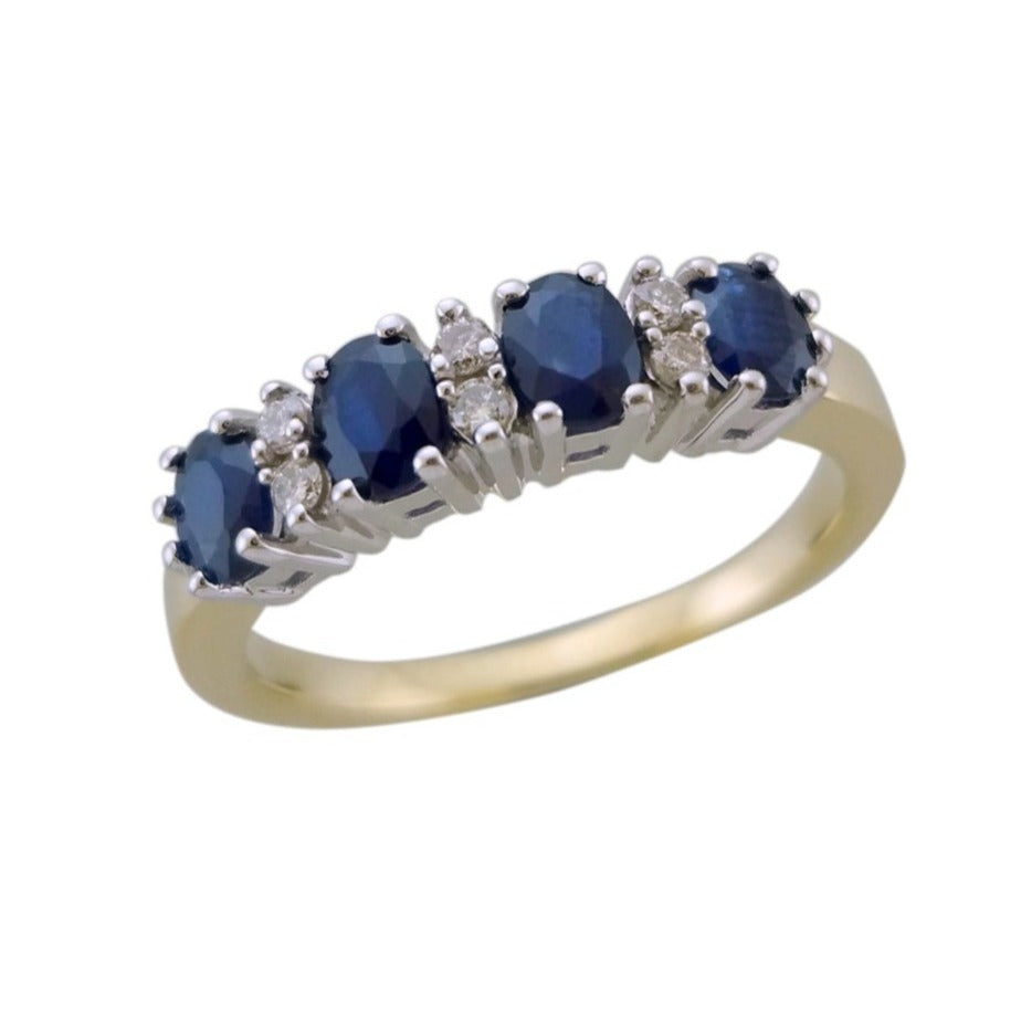 9ct gold 4x3mm oval sapphire & diamond half et ring 0.08ct