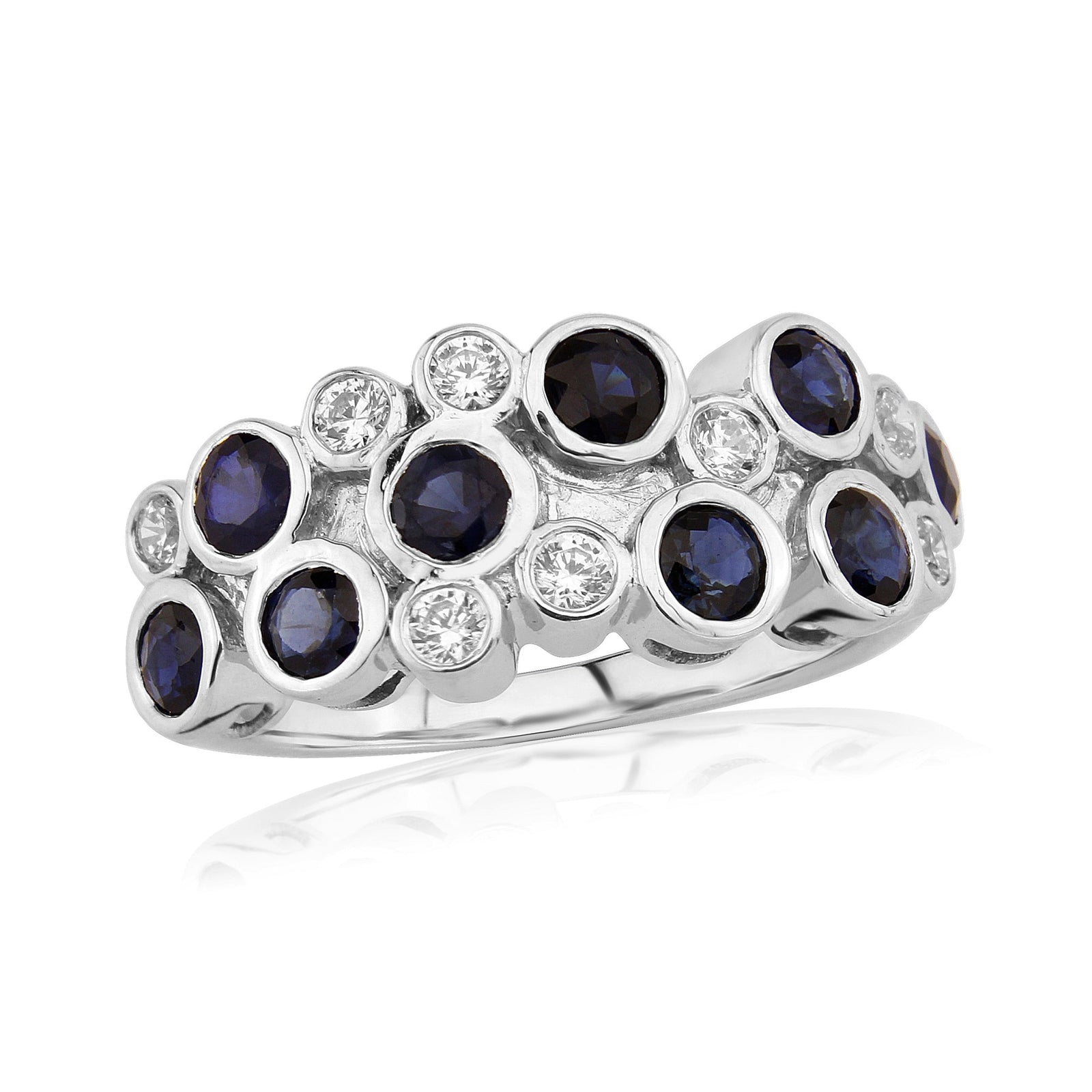 9ct white gold sapphire & diamond bubble style ring 0.21ct