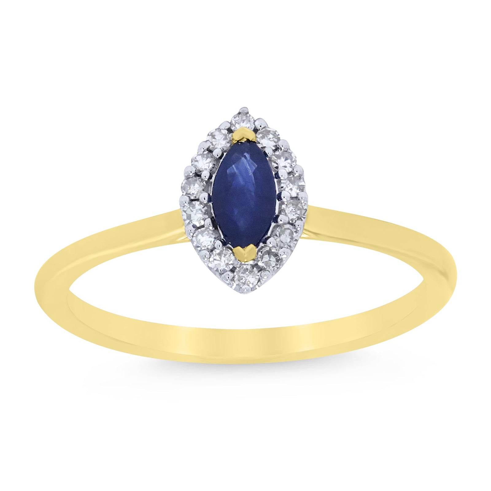 9ct gold 5x3mm marquise shape sapphire & diamond cluster ring 0.10ct