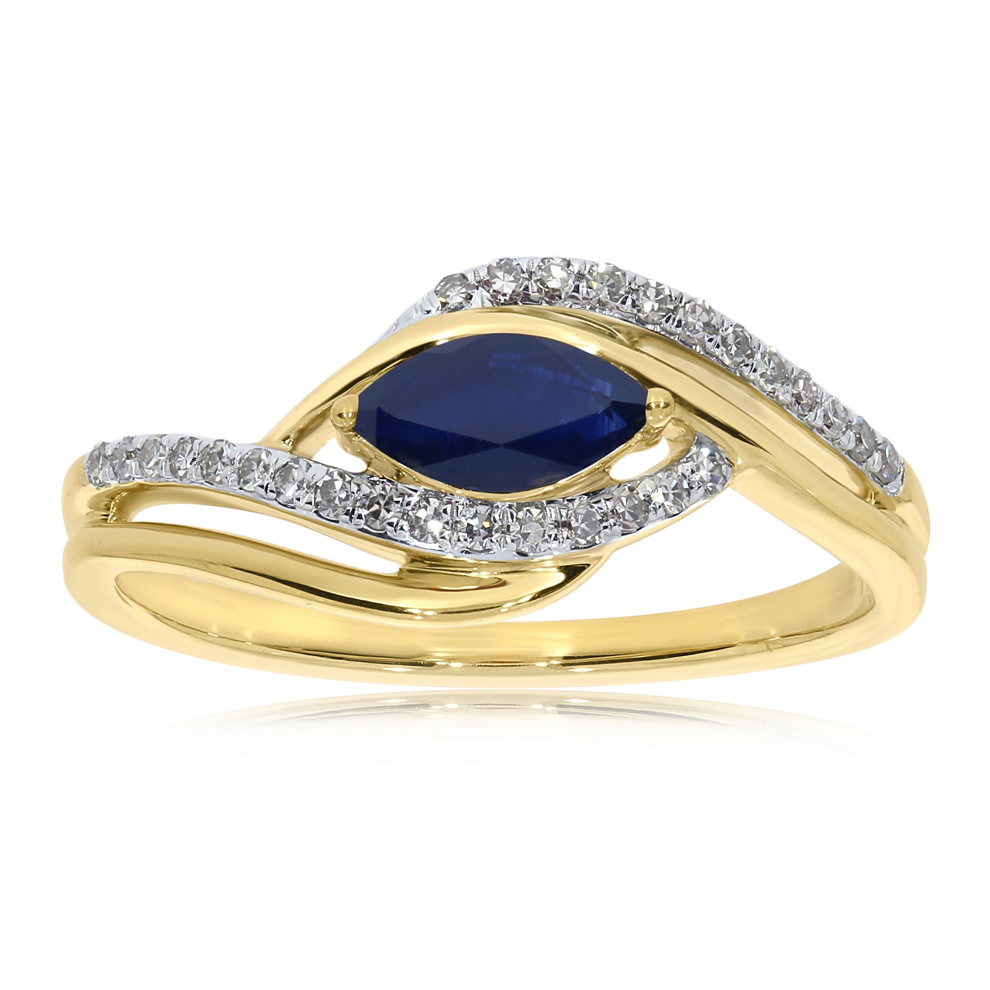 9ct gold 7x3.5mm marquise shape sapphire & diamond ring 0.14ct