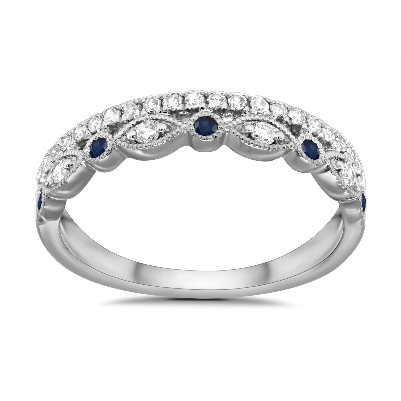9ct white gold two row sapphire & diamond half eternity ring 0.25ct