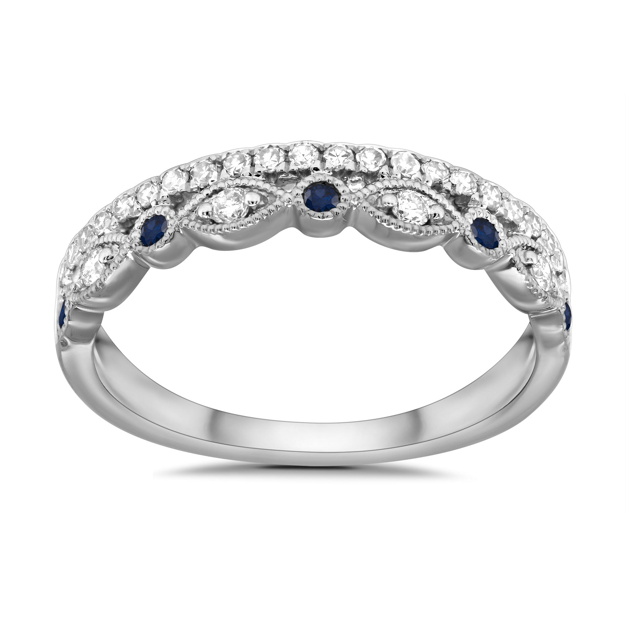 9ct white gold two row sapphire & diamond half eternity ring 0.25ct