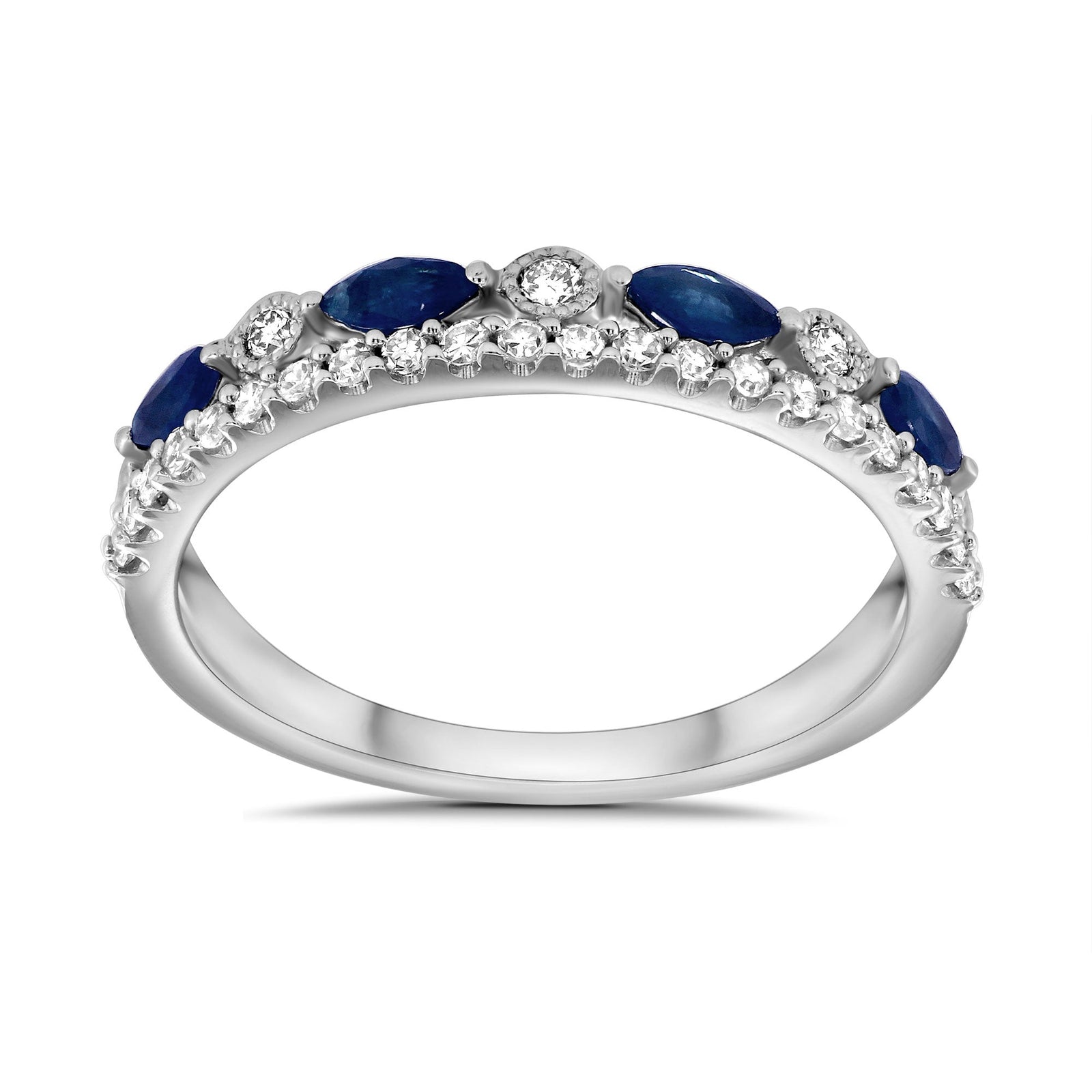 9ct white gold marquise shape sapphire & diamond half eternity ring 0.28ct