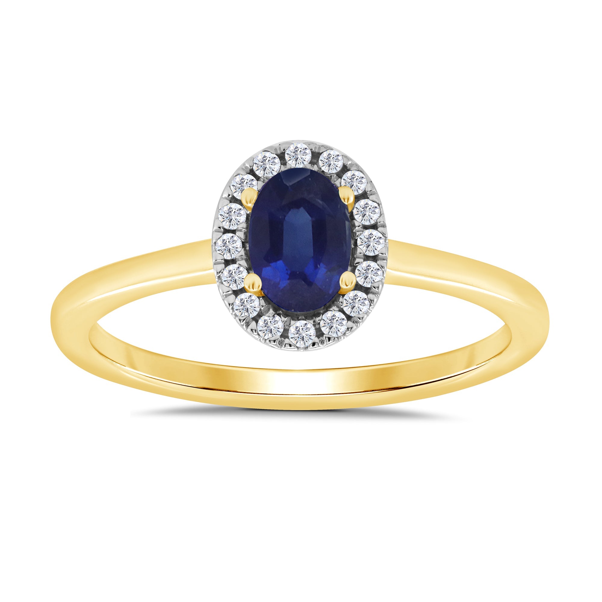 9ct gold 6x4mm oval sapphire & diamond cluster ring  0.10ct