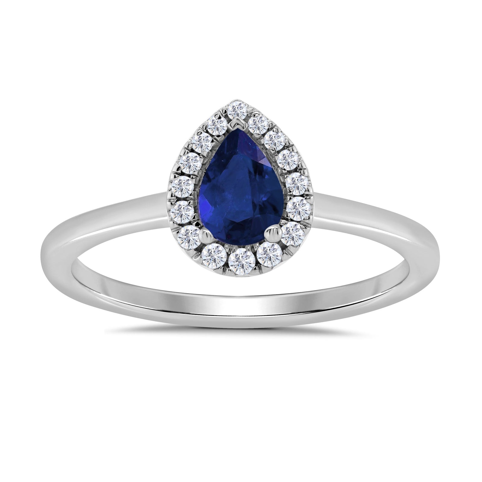 9ct white gold 6x4mm pear shape sapphire & diamond cluster ring  0.10ct