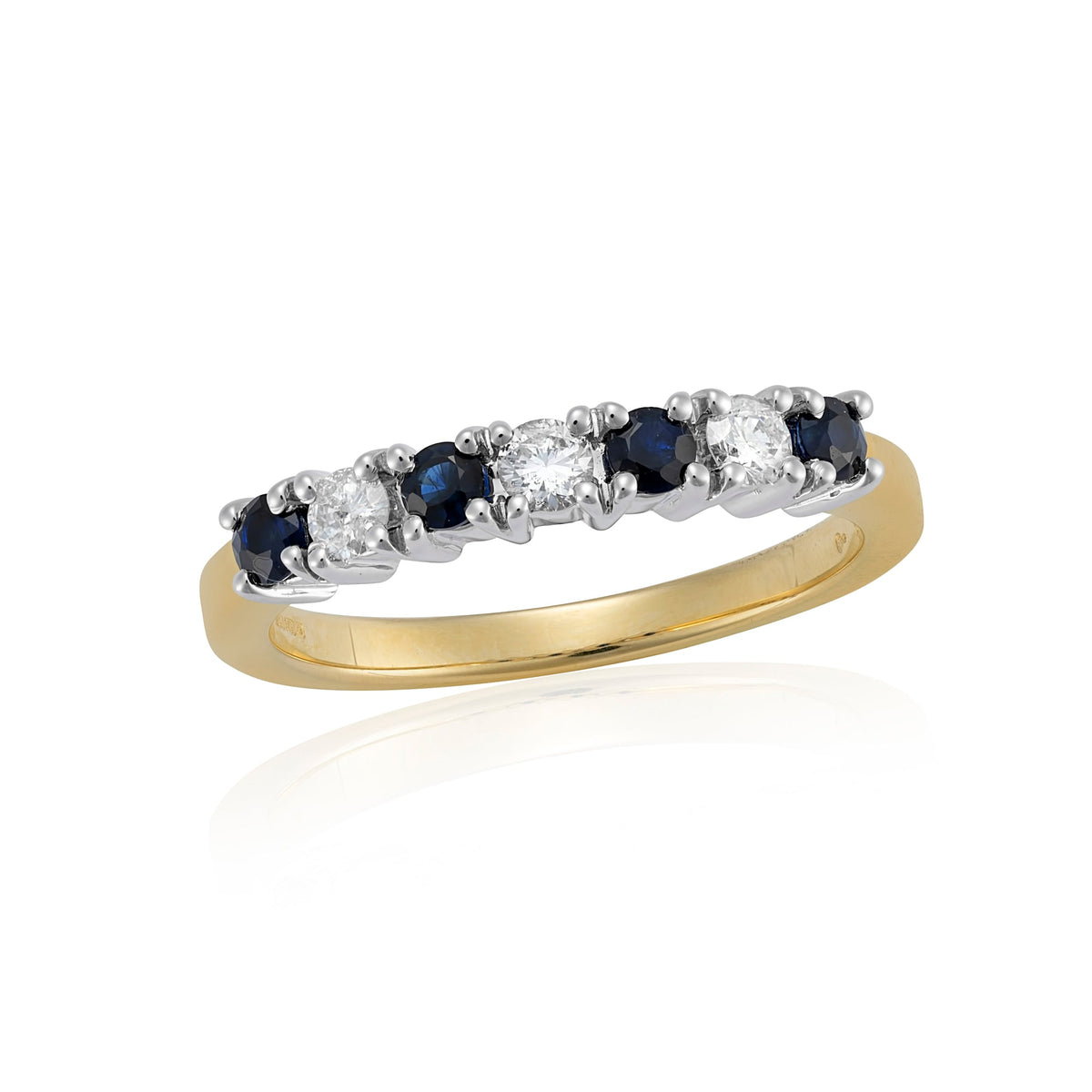9ct gold 2.50mm round sapphire &amp; diamond half et ring 0.20ct