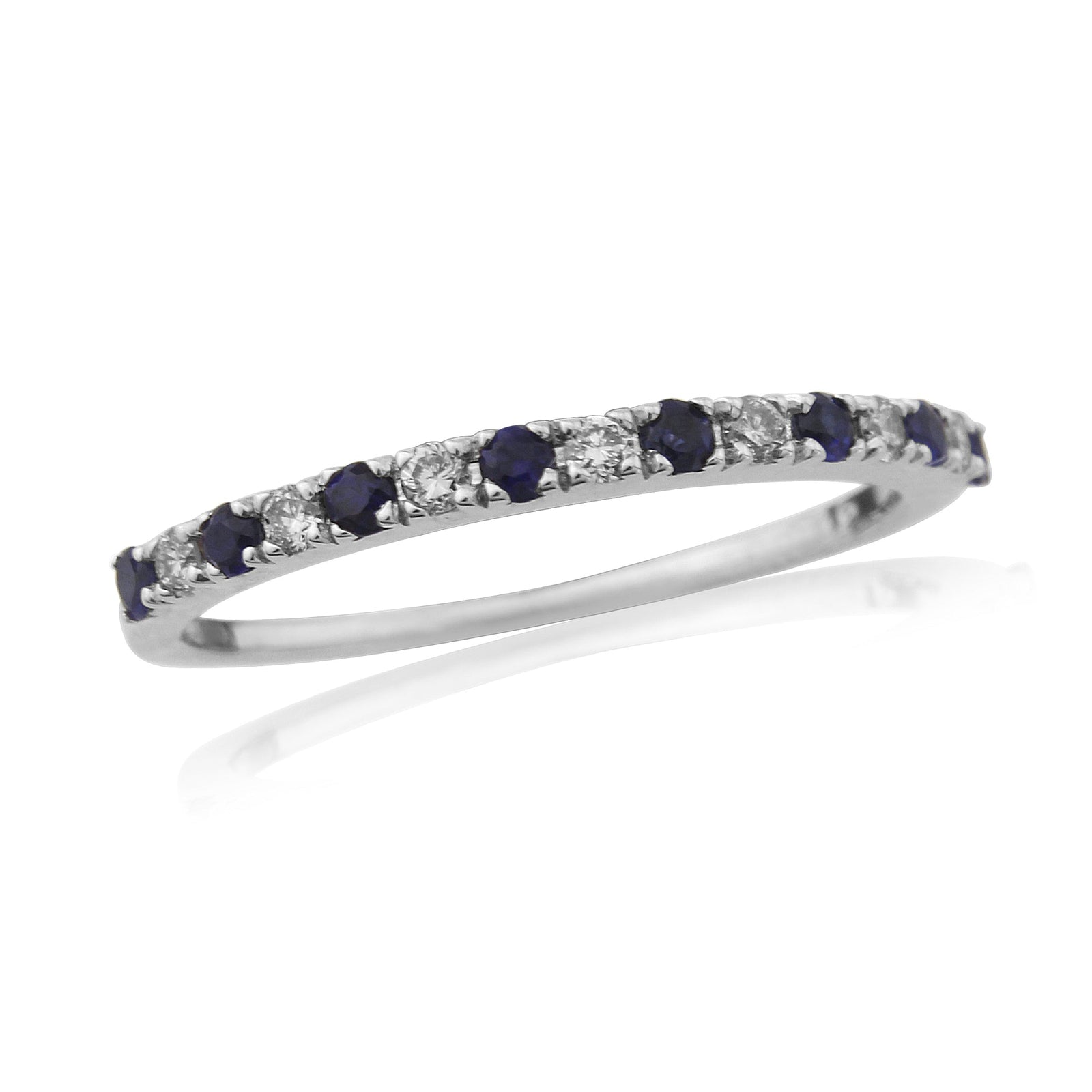 9ct white gold 1.50mm round sapphire & diamond half et ring 0.12ct