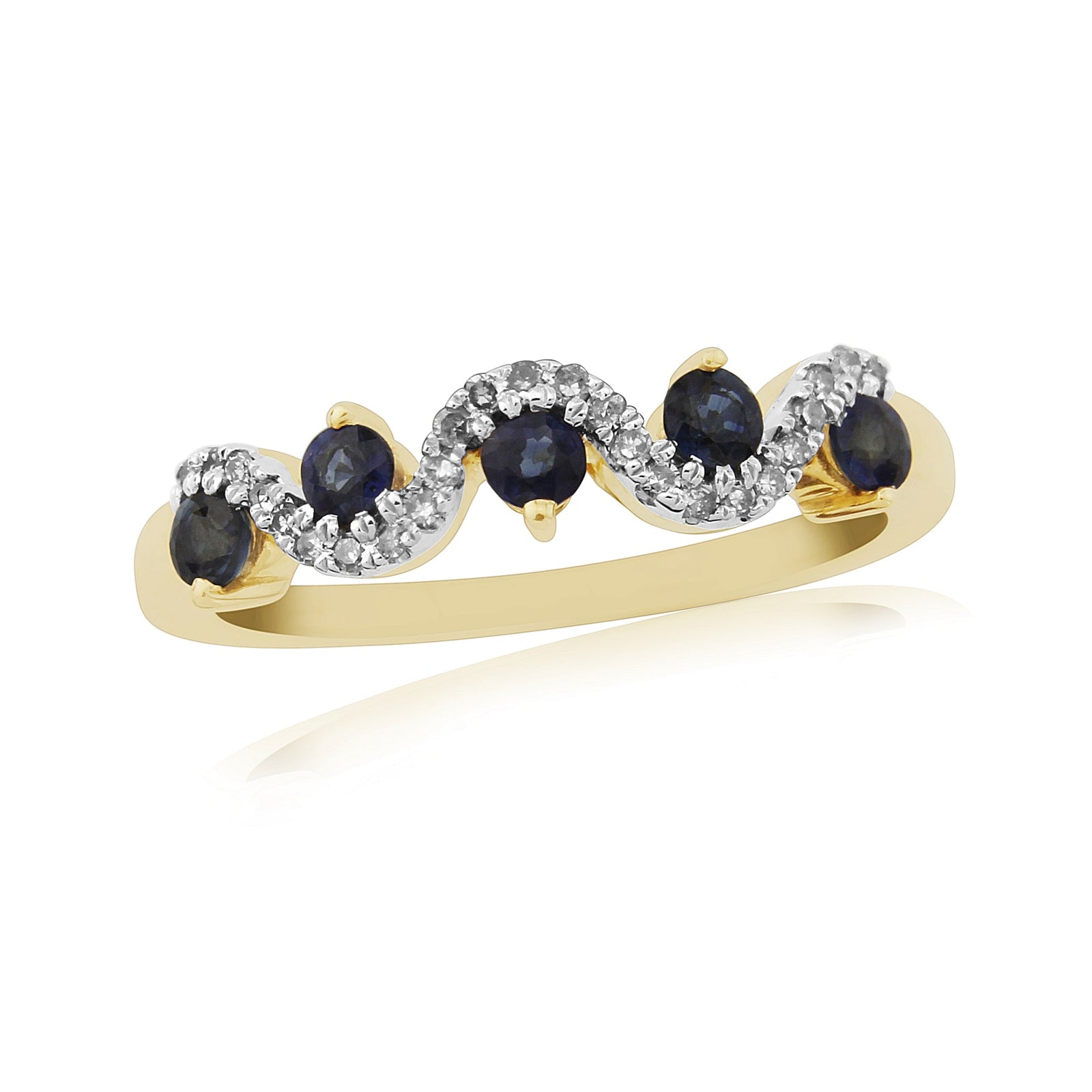 9ct gold 2.30mm round sapphire & diamond set wave eternity ring 0.10ct