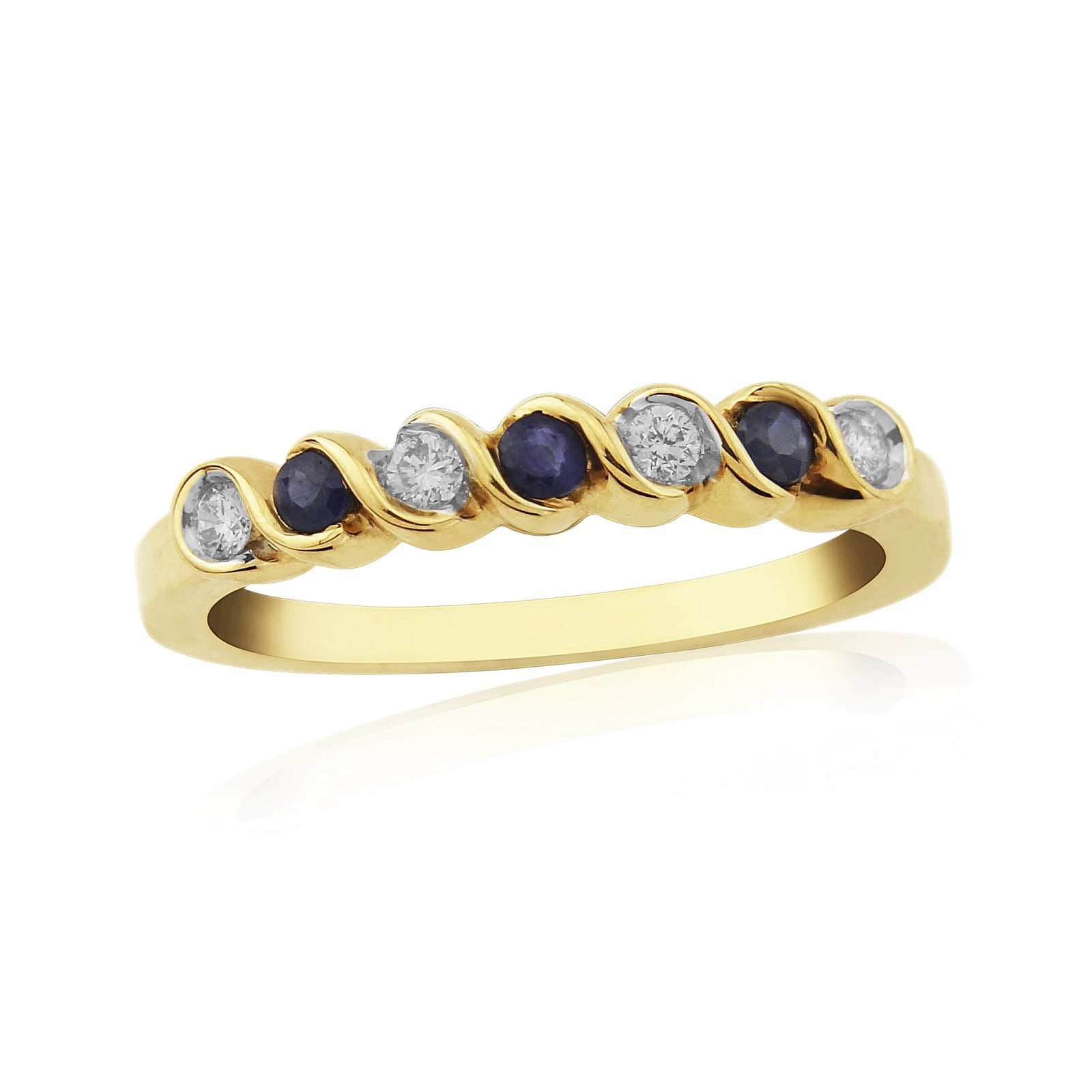 9ct gold 2.00mm sapphire & diamond half et ring 0.11ct