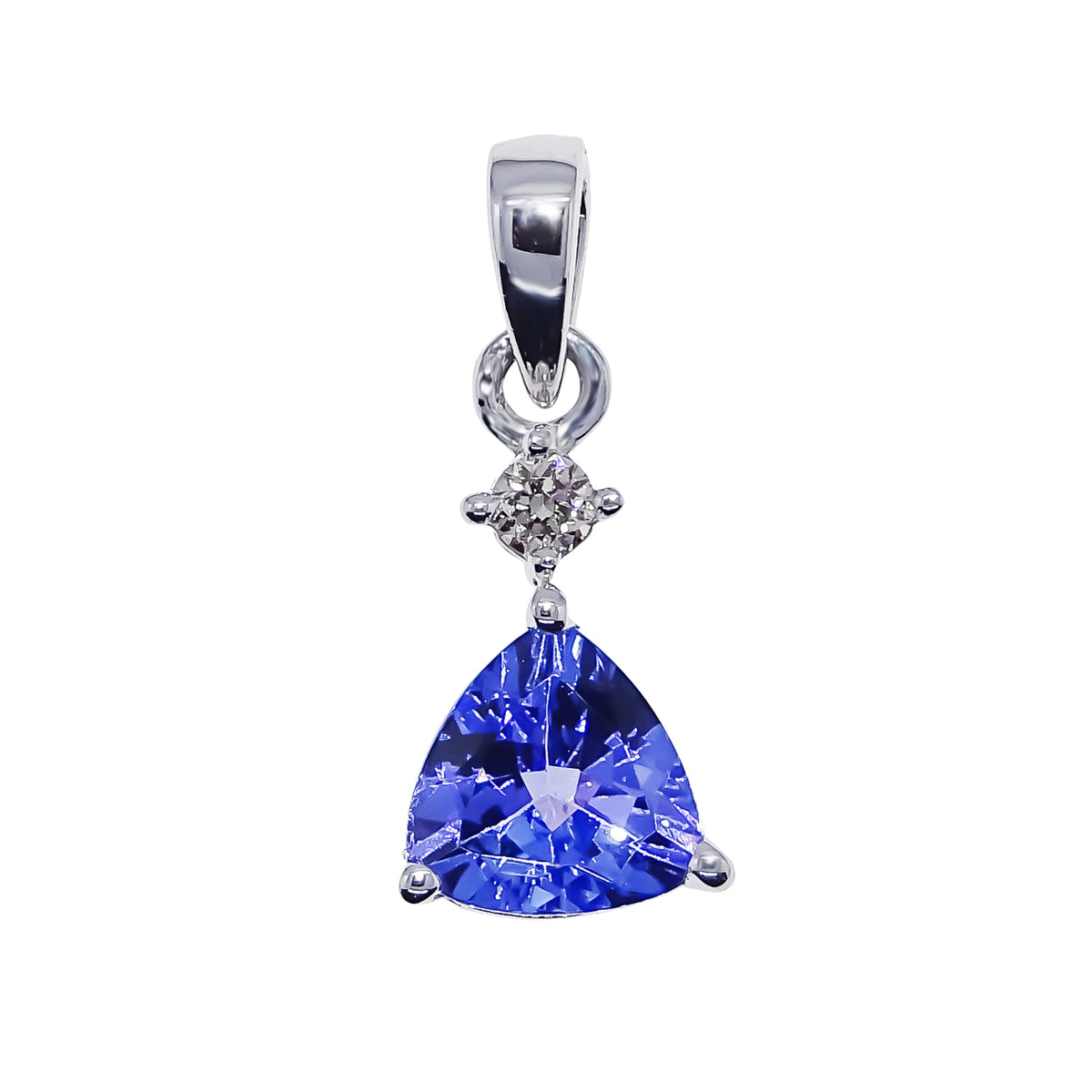 9ct white gold 6mm trillion cut tanzanite &amp; diamond pendant 0.04ct