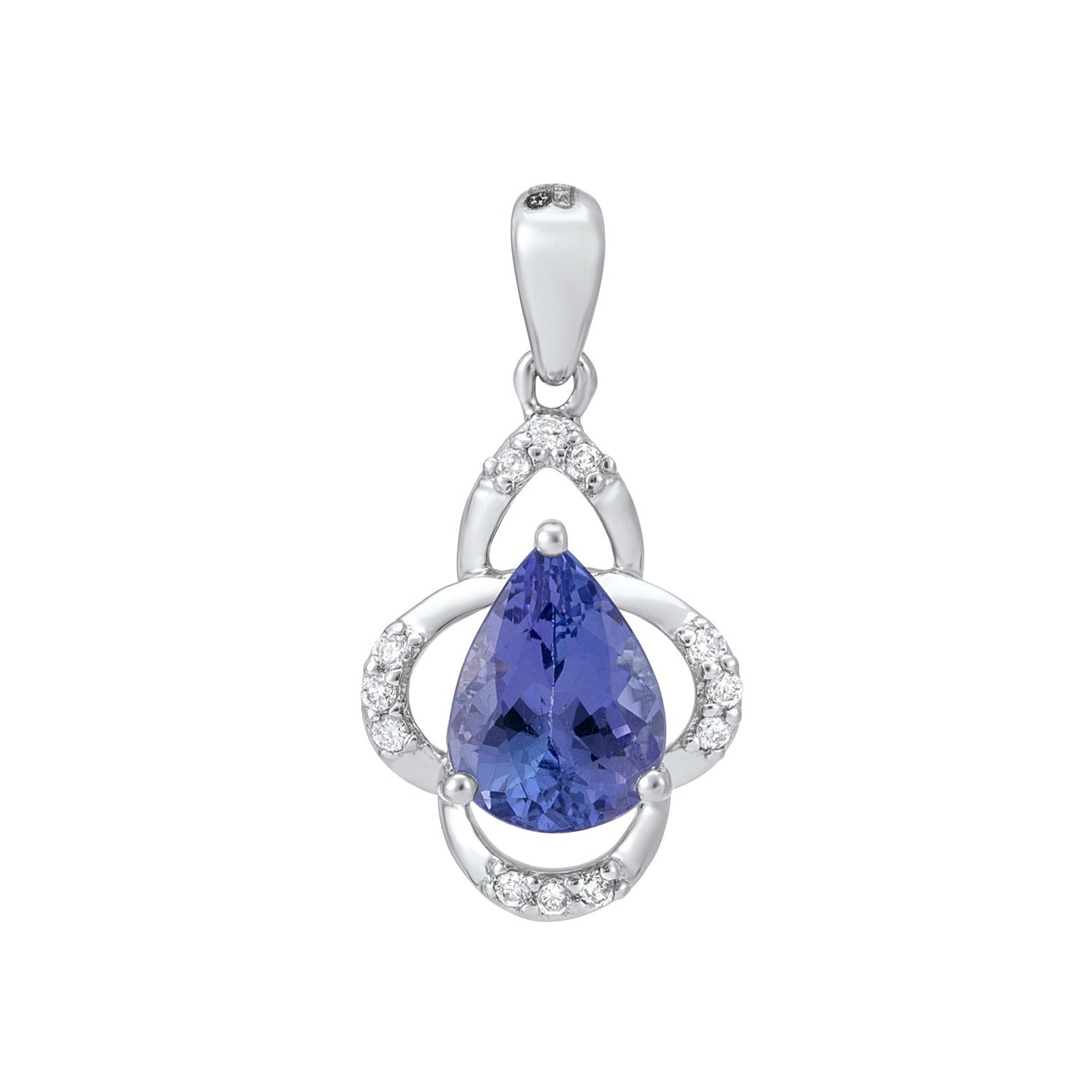 9ct white gold 8x6mm pear shape tanzanite pendant diamond 0.06ct