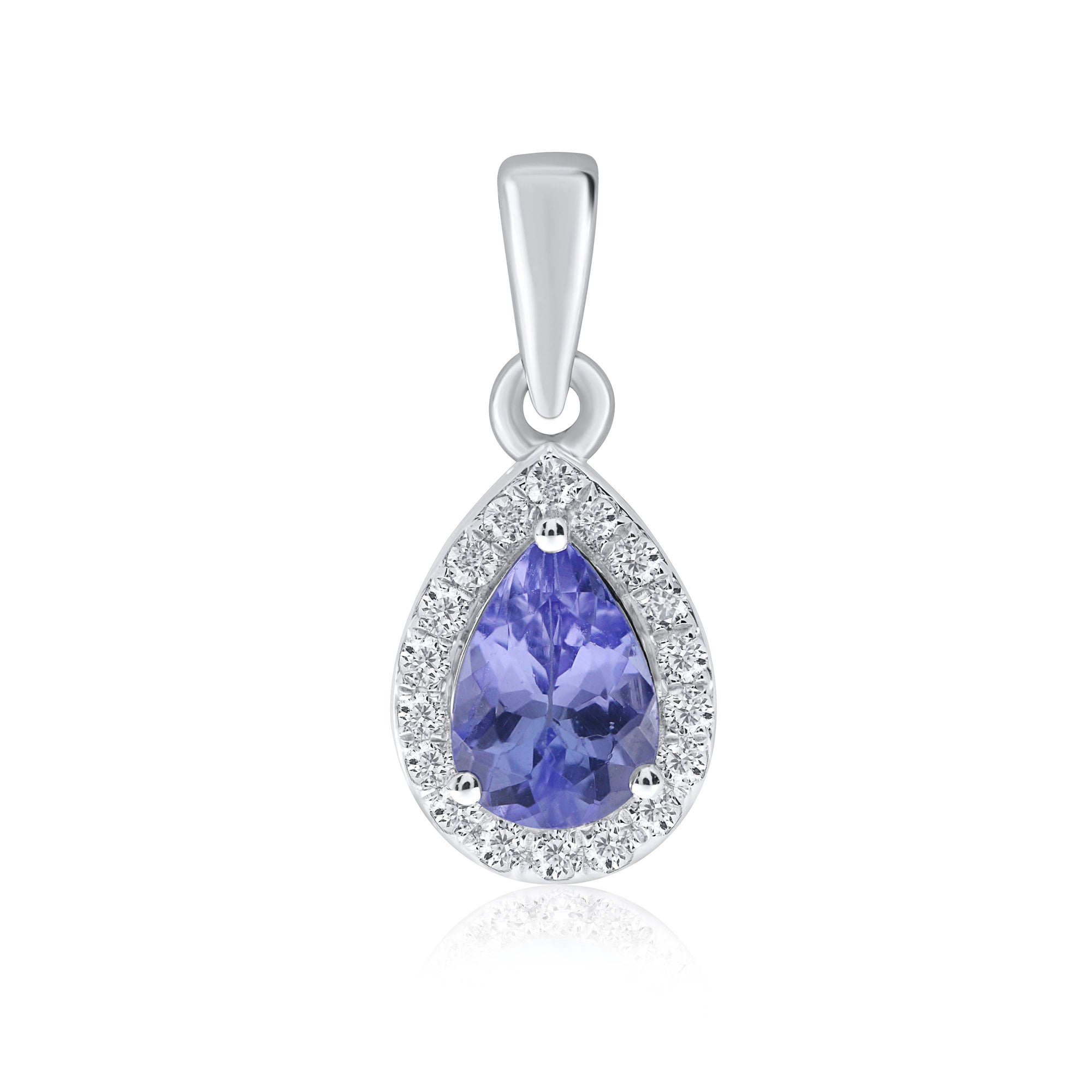 9ct white gold 6x4mm pear shape tanzanite & diamond pendant 0.08ct