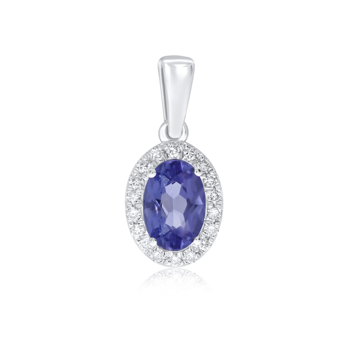 9ct white gold 5x3mm oval tanzanite &amp; diamond cluster pendant 0.14ct