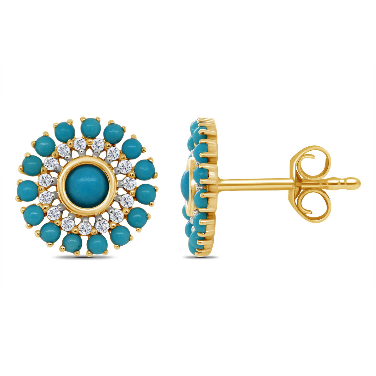 9ct gold turquoise &amp; diamond stud earrings 0.12ct
