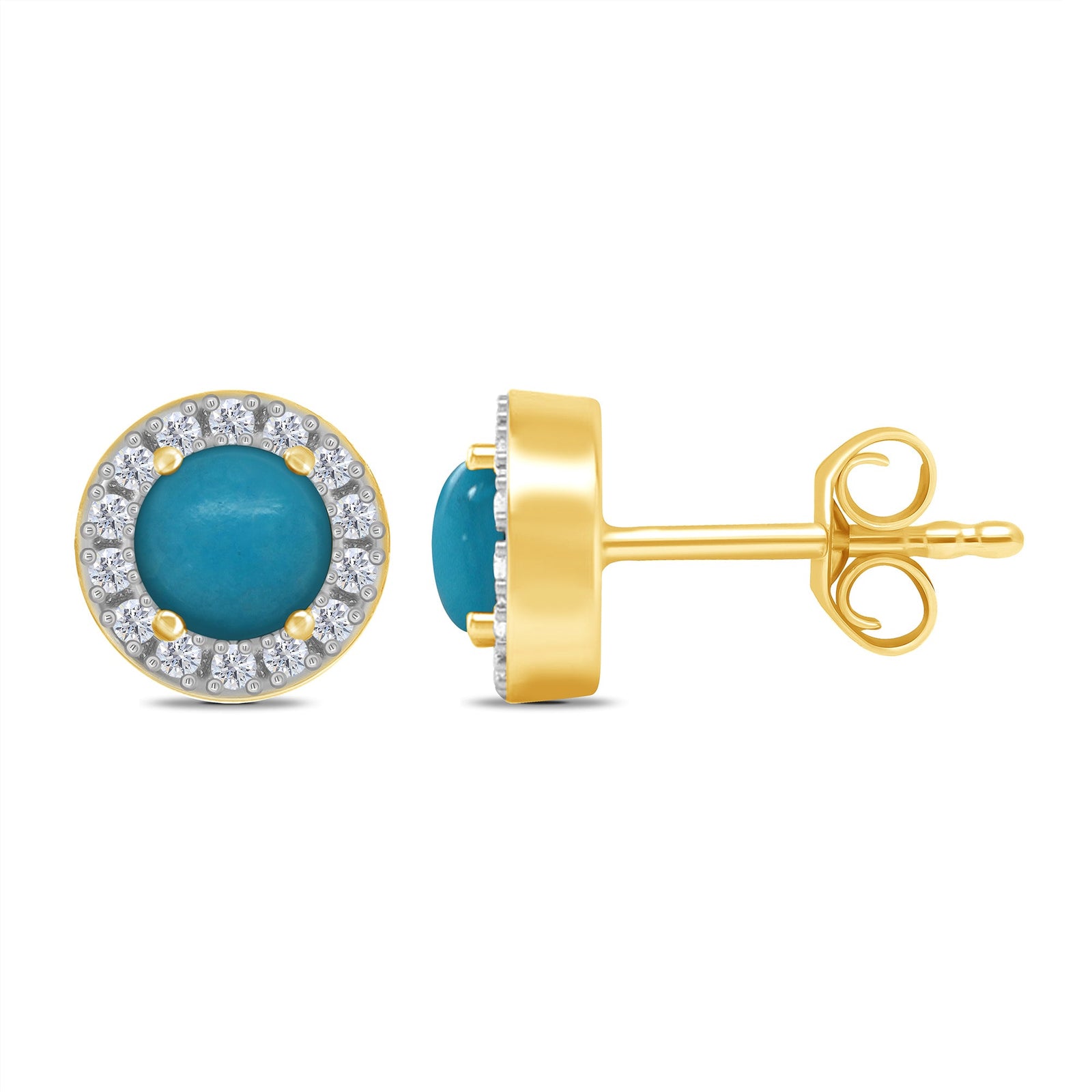 9ct gold turquoise & diamond stud earrings 0.06ct