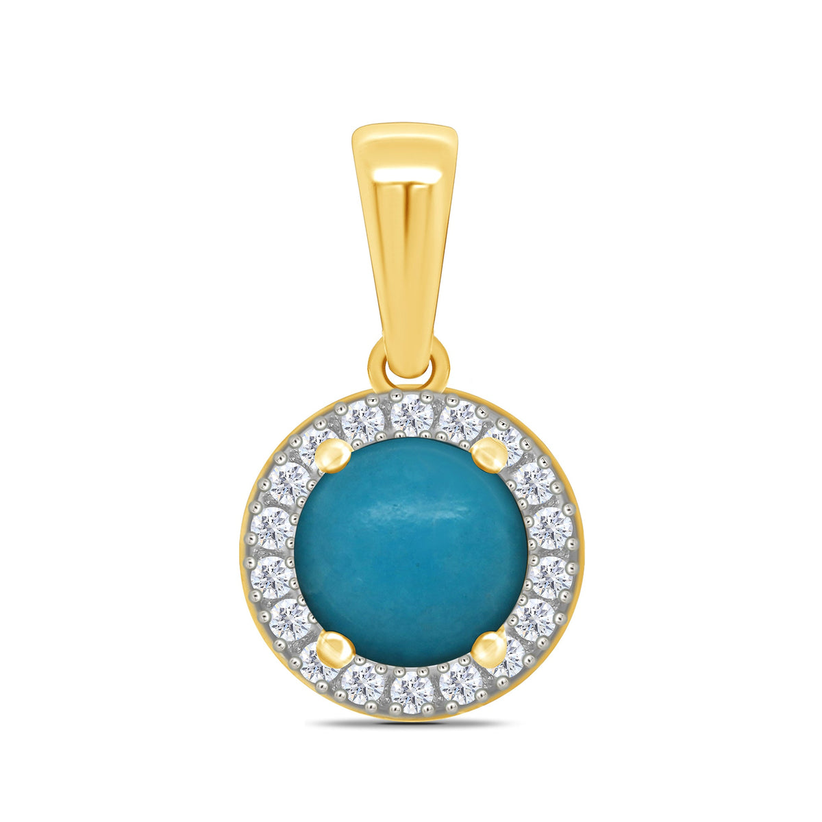 9ct gold 7mm turquoise &amp; diamond cluster pendant 0.16ct