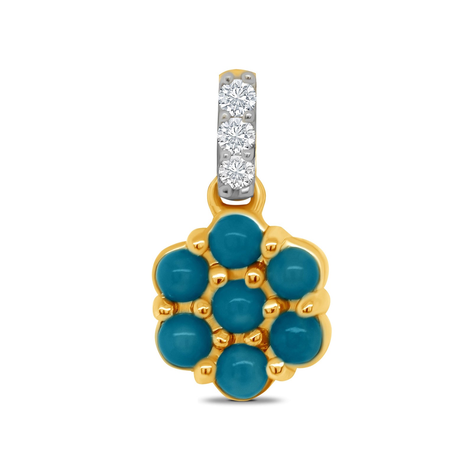 9ct gold 7mm turquoise & diamond cluster pendant 0.16ct