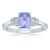 9ct white gold 7x5mm octagon cut tanzanite & stepped diamond shoulders ring 0.11ct