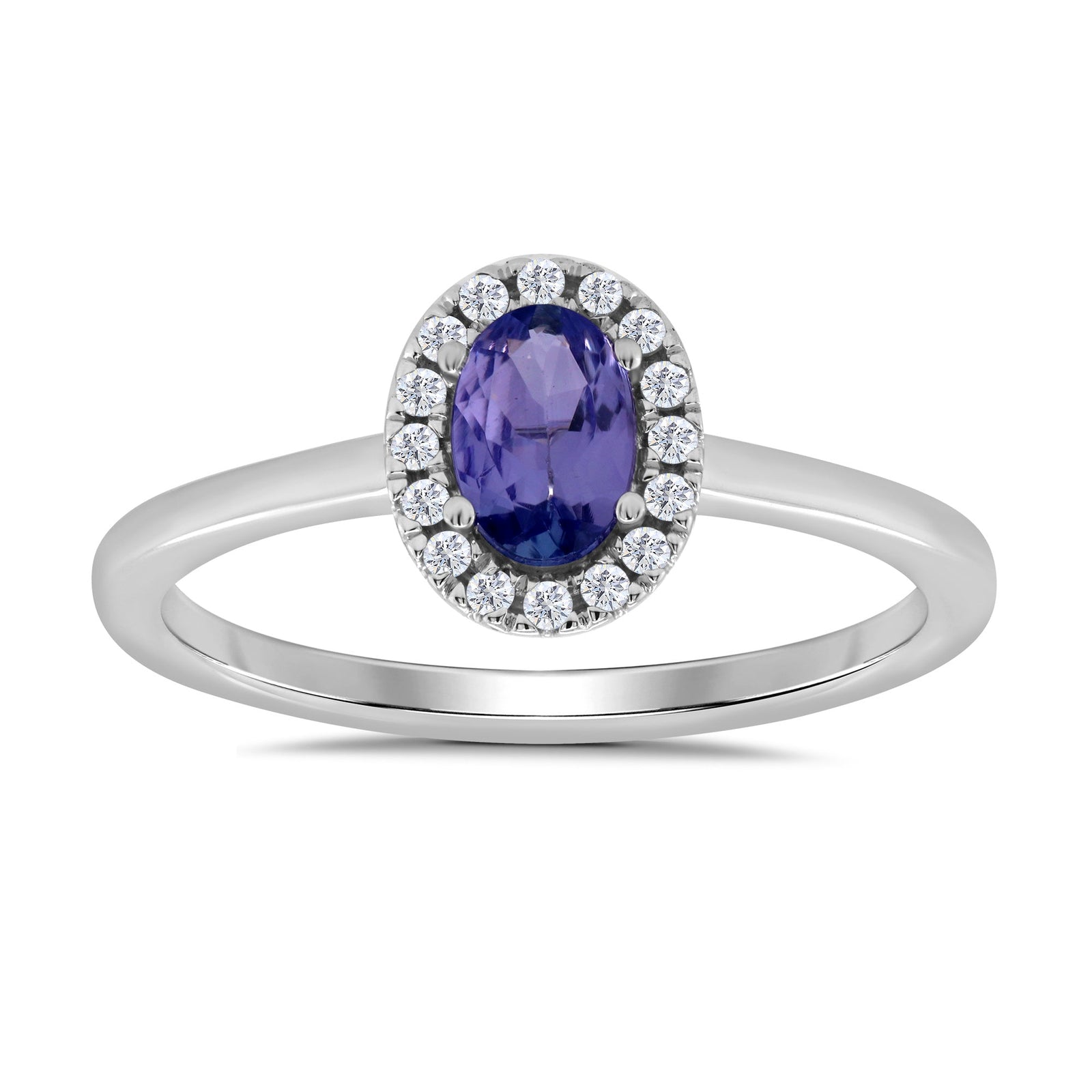 9ct white gold 6x4mm oval tanzanite & diamond cluster ring  0.10ct