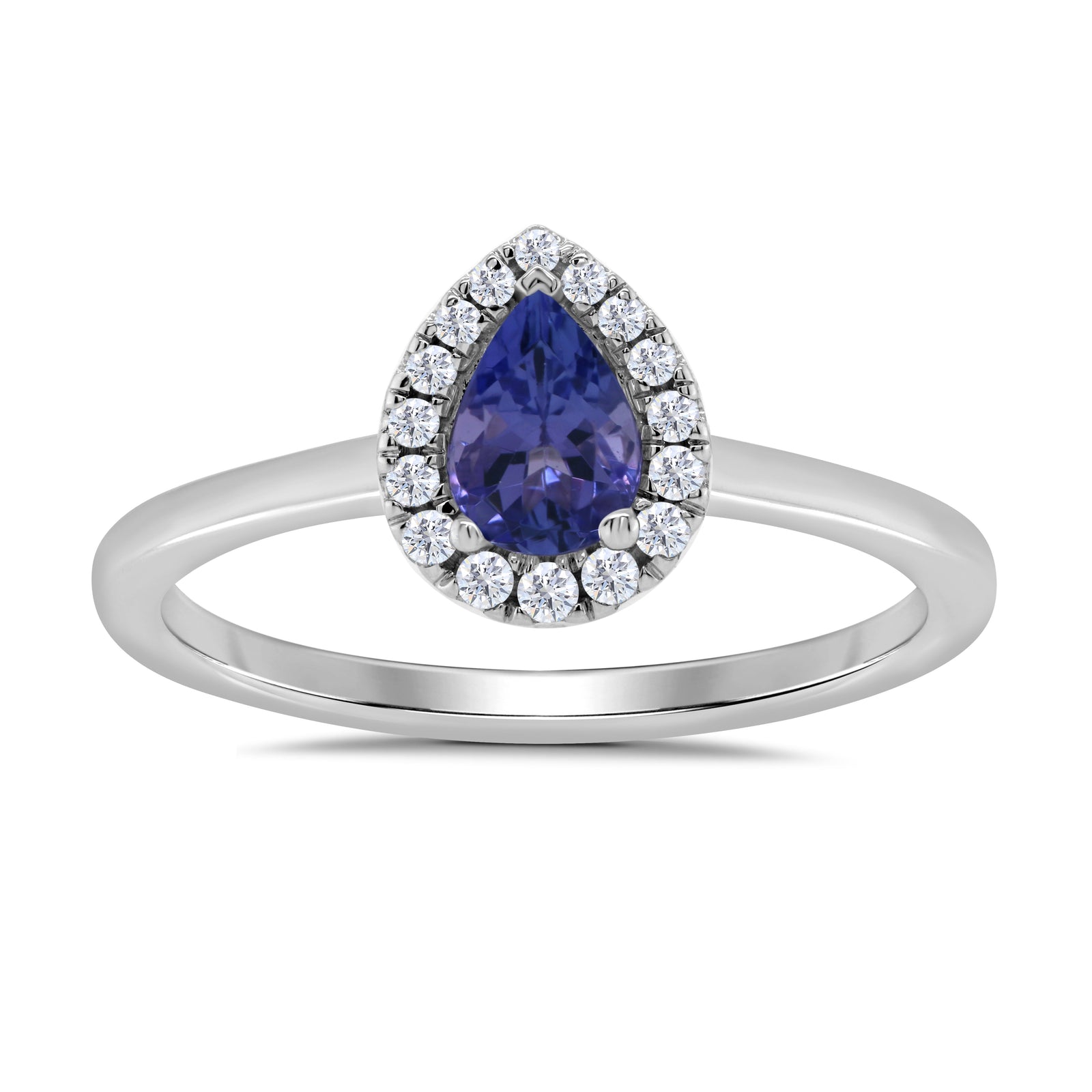 9ct white gold 6x4mm pear shape tanzanite & diamond cluster ring  0.10ct
