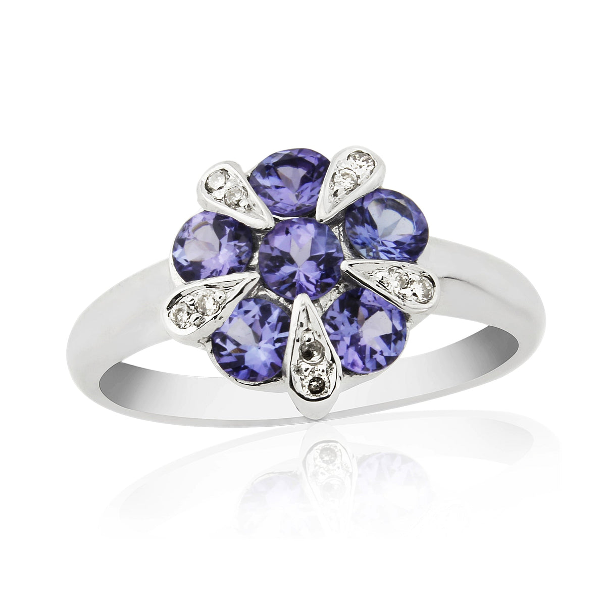 9ct white gold tanzanite &amp; diamond ring 0.06ct