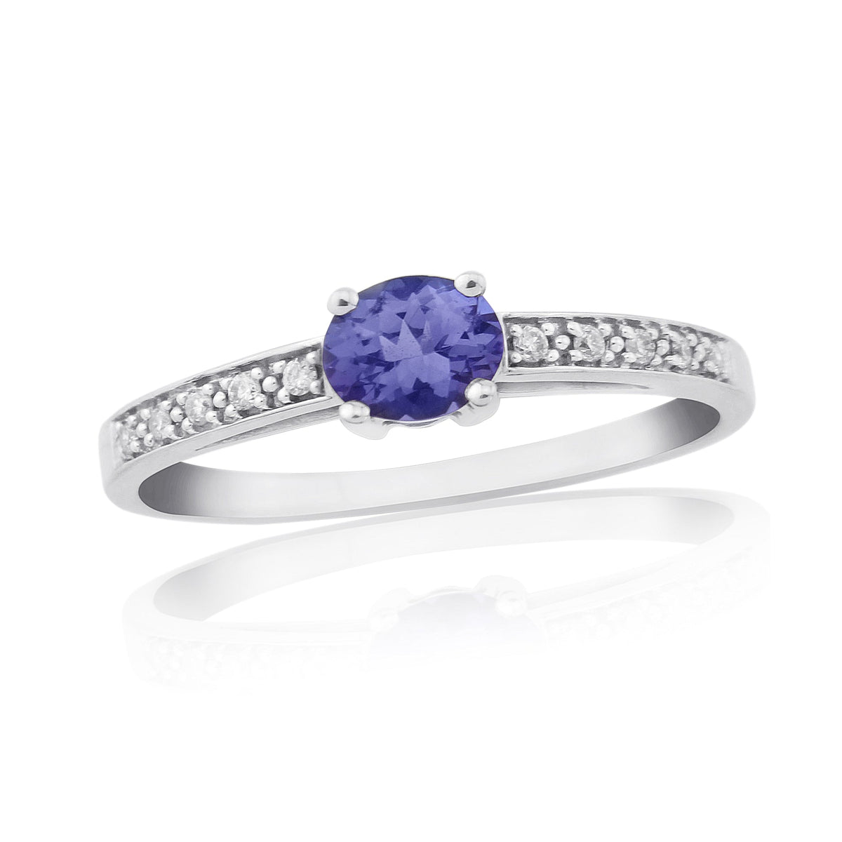 9ct white gold 5x4mm oval tanzanite &amp; diamond ring 0.06ct