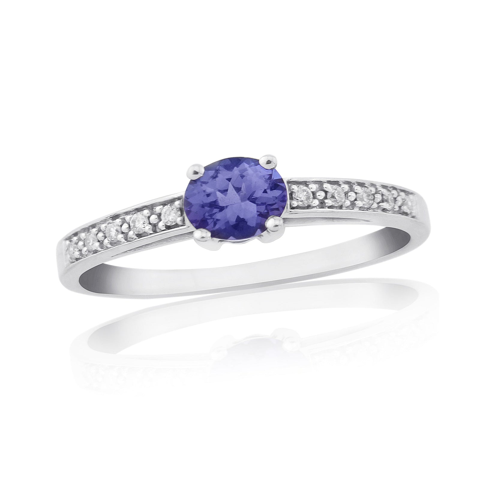 9ct white gold 5x4mm oval tanzanite & diamond ring 0.06ct