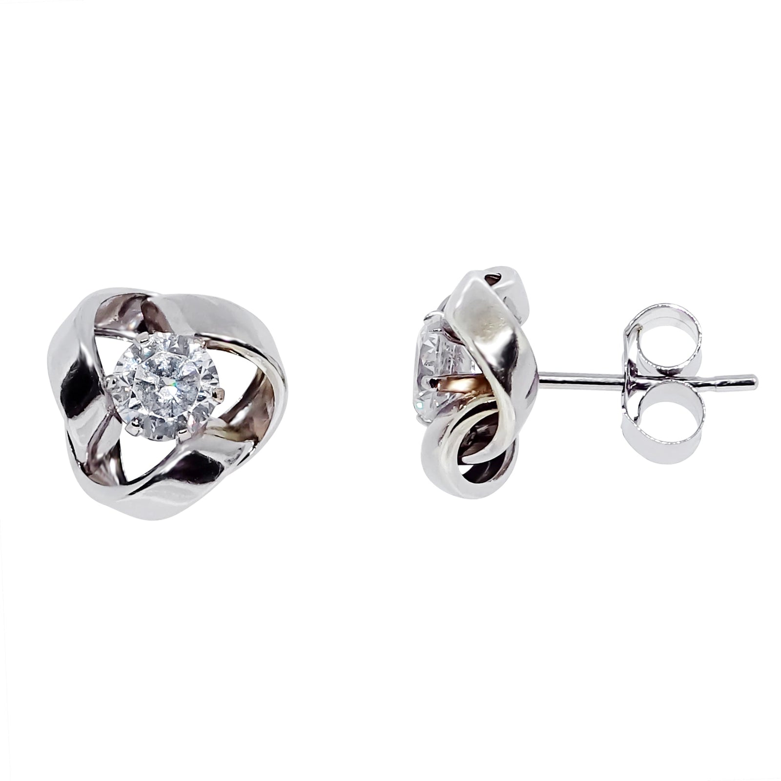 9ct white gold CZ knot studs