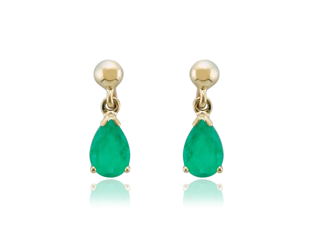 9ct gold 7x5mm pear shape emerald drop earrings