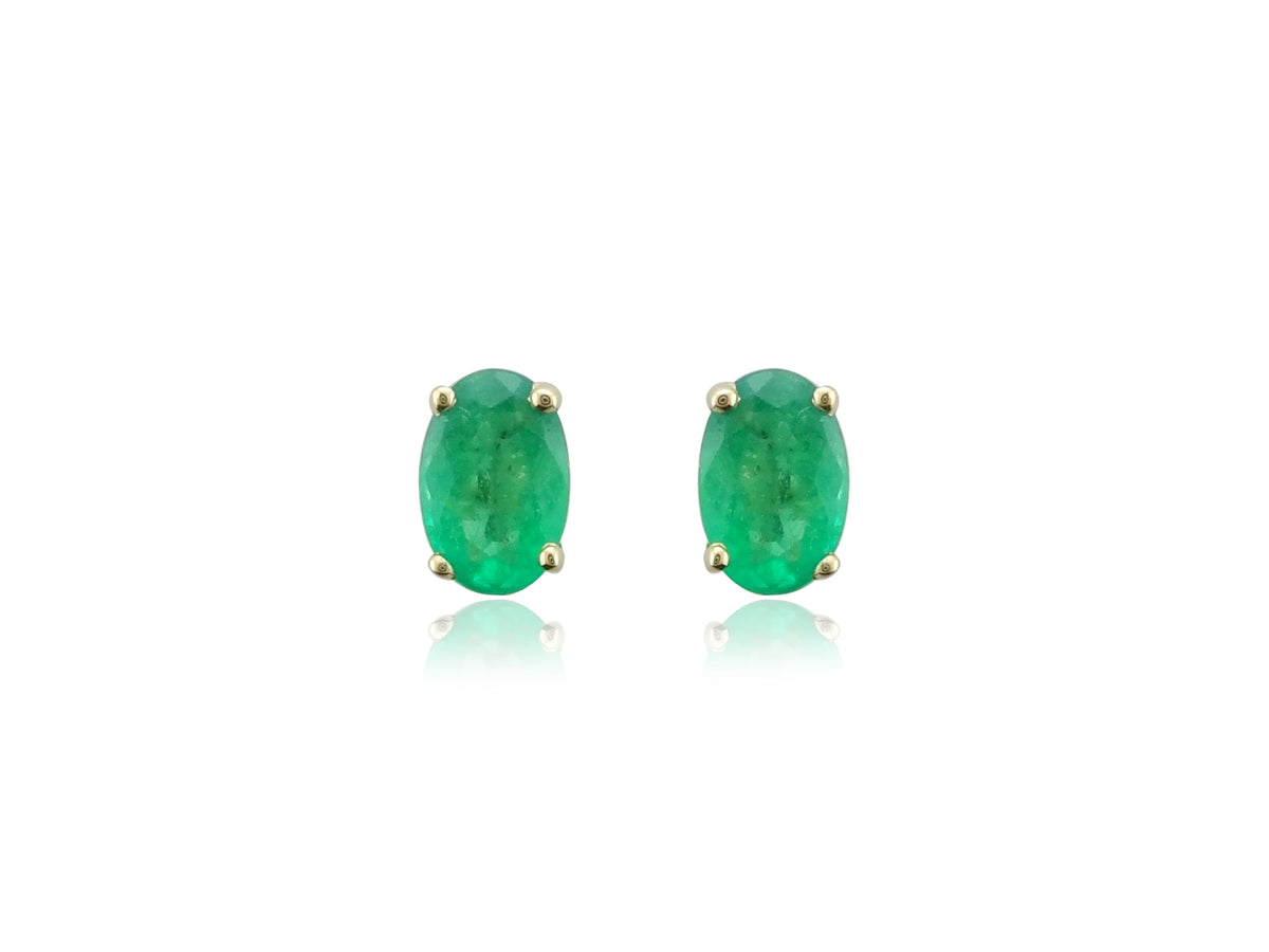 9ct gold 6x4mm oval emerald stud earrings