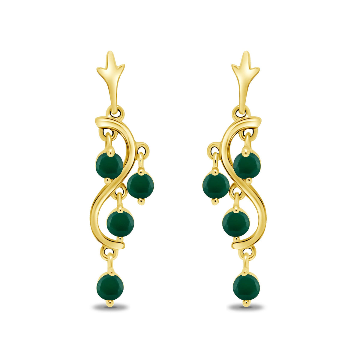 9ct gold 1.90mm round multi emerald drop earrings