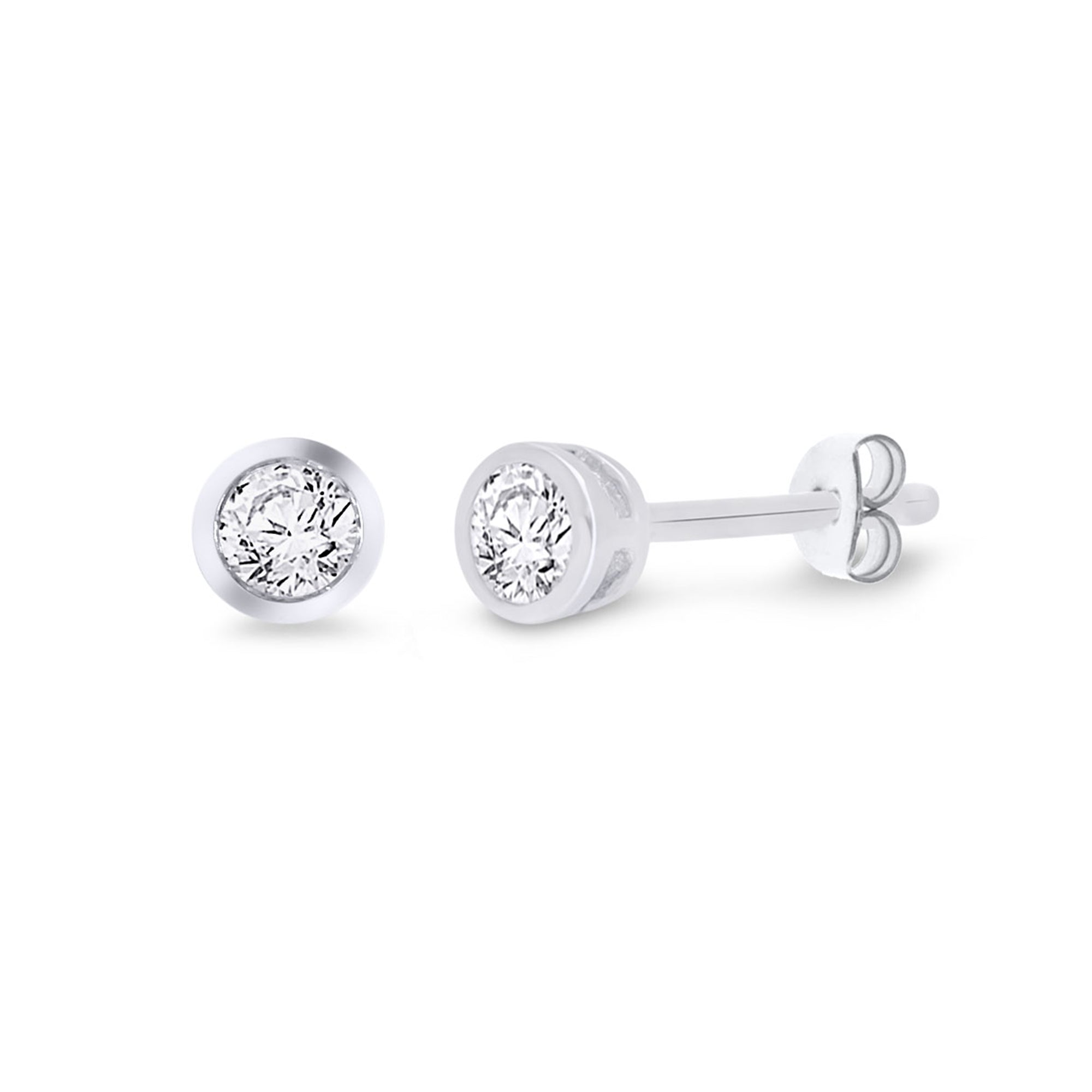 9ct white gold rub over set diamond stud earrings 0.10ct