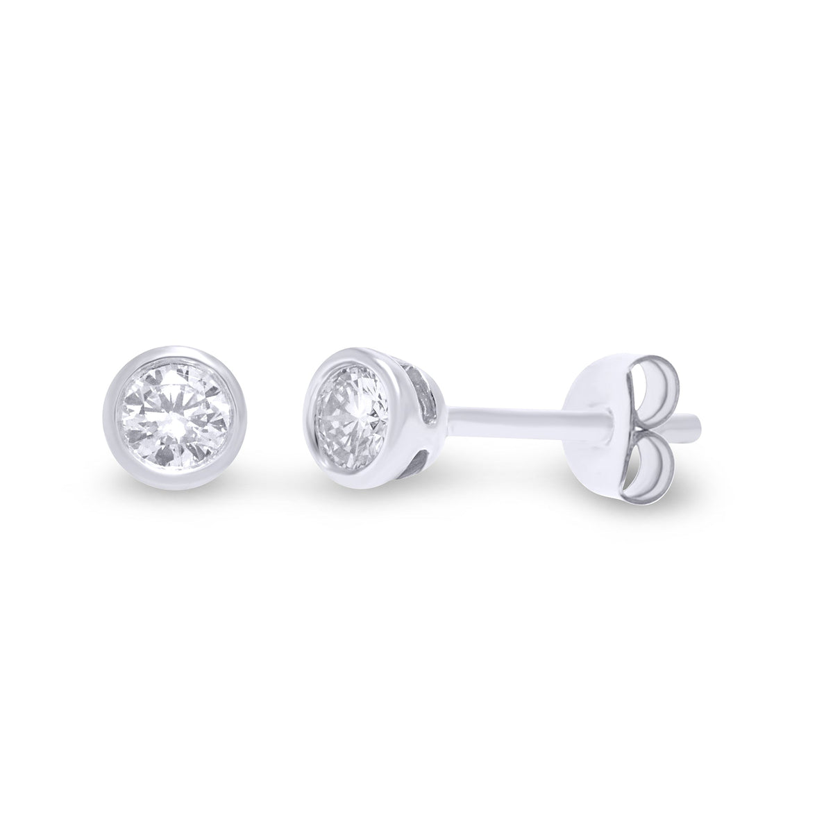 9ct white gold rub over set diamond stud earrings 0.15ct