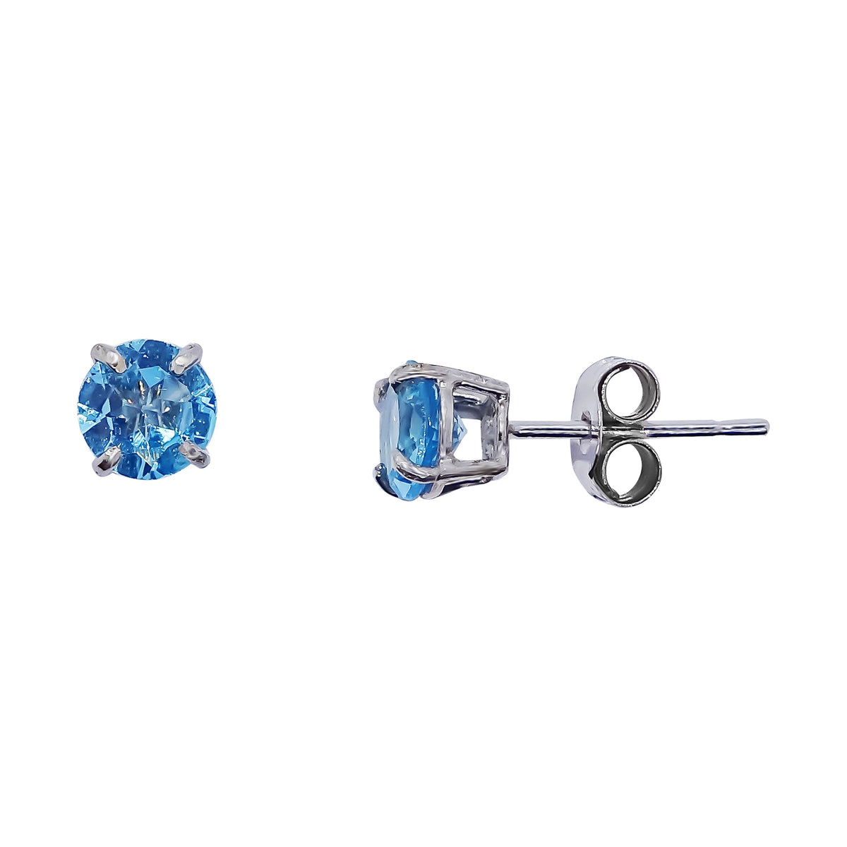 9ct white gold 5mm round Swiss blue topaz stud earrings